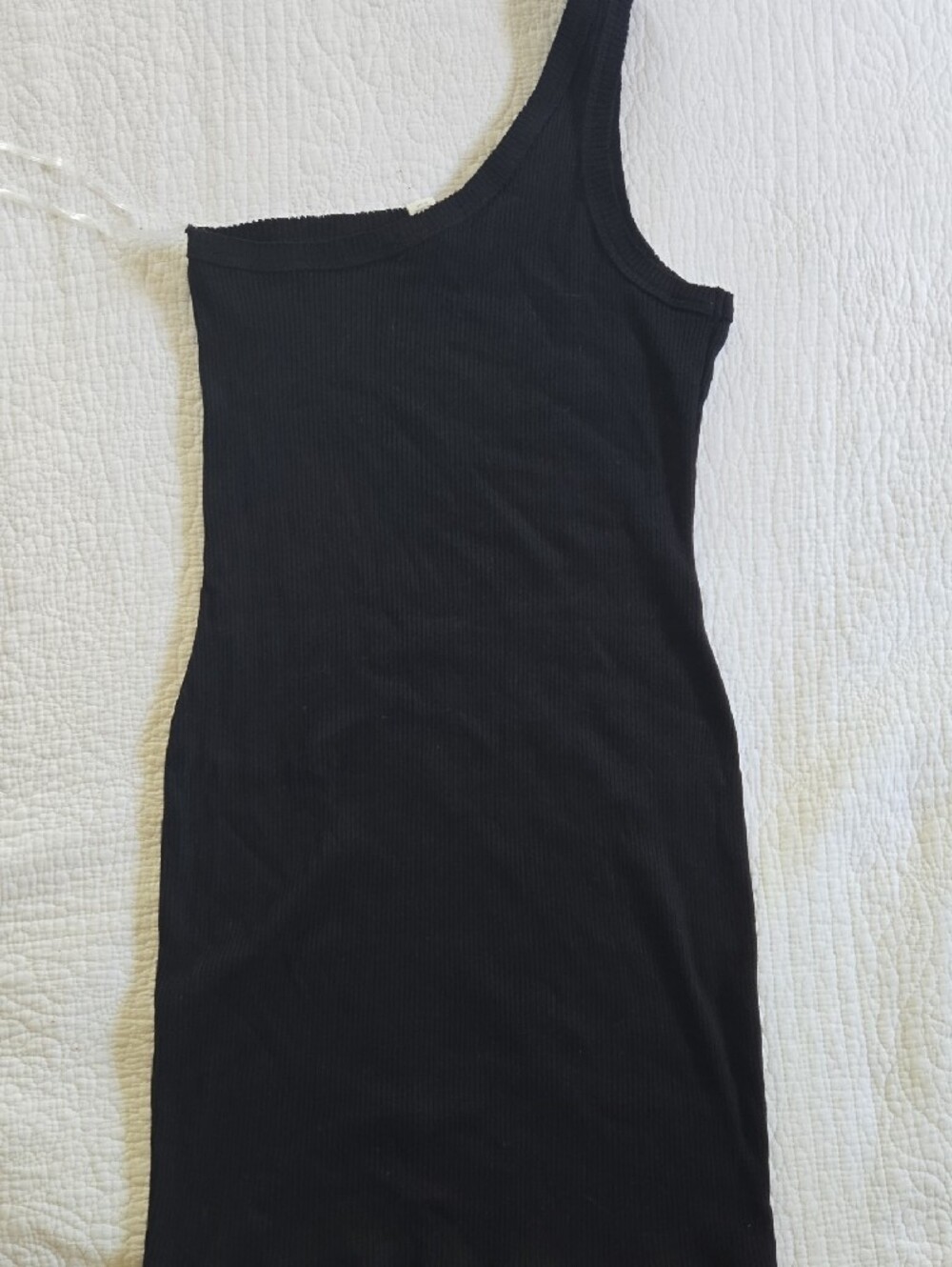One-Shoulder Black Ribbed Bodycon Dress - Picture 4 of 4